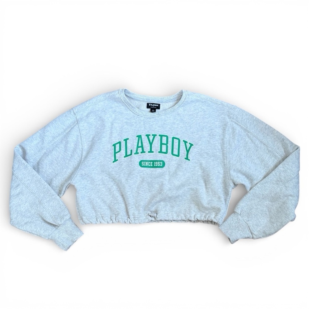 Playboy x PacSun Cropped Gray Sweatshirt w/ Drawstring – Size Large